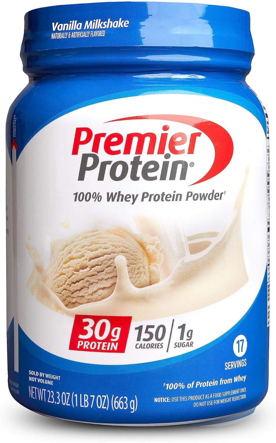 Premier Protein Vanilla Milkshake Powder, 30g Protein, Keto Friendly, 17 Serving
