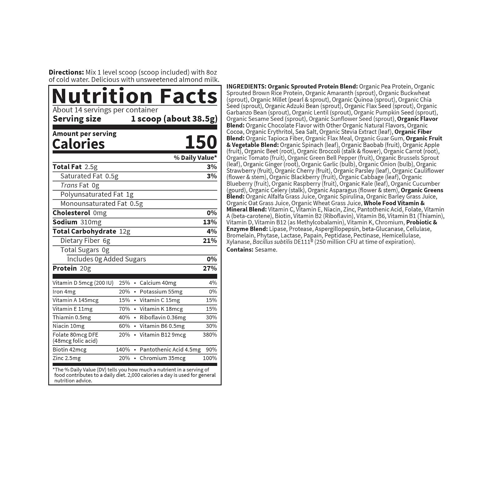 Garden of Life Raw Organic Meal Protein Powder, Chocolate, 14 Servings