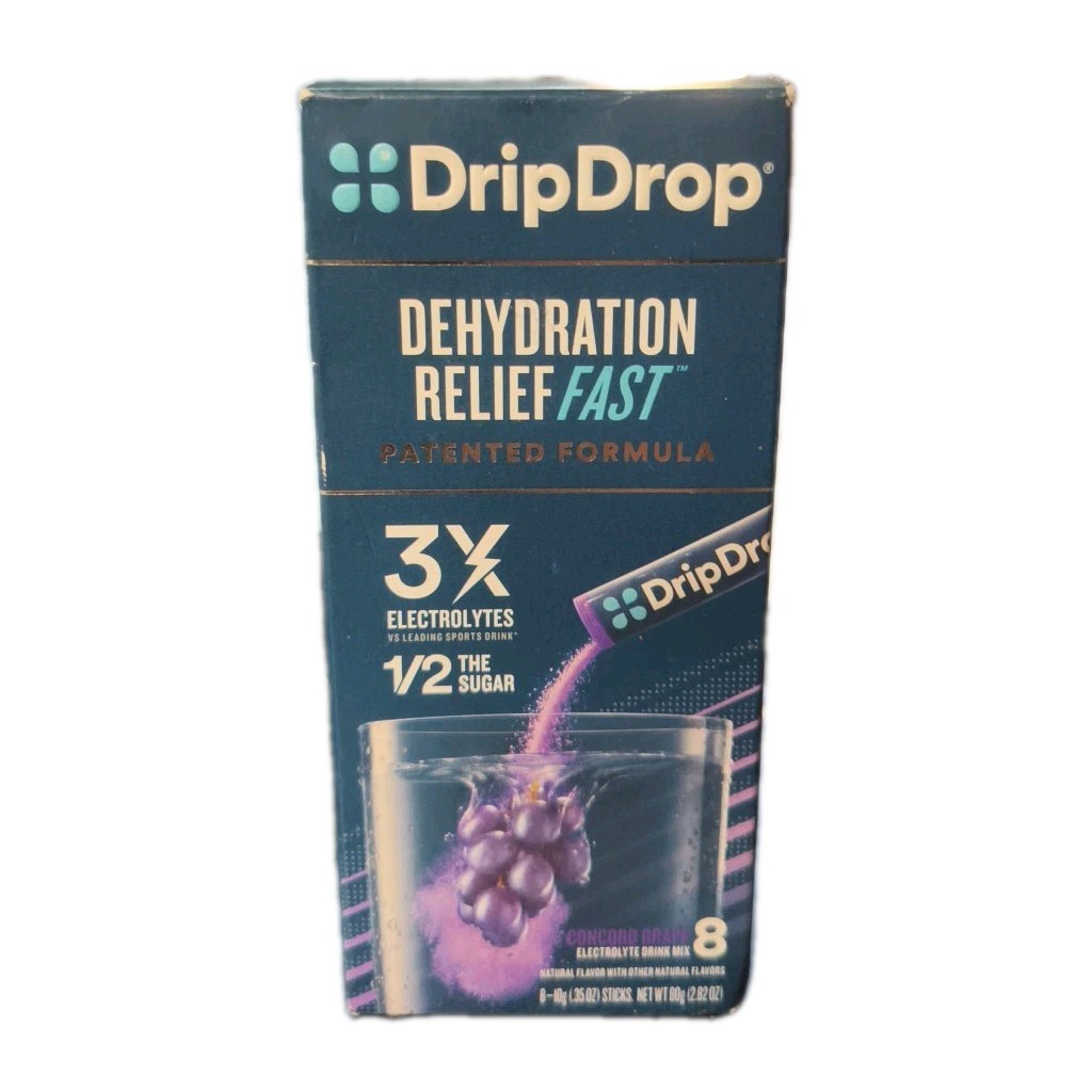 Dripdrop Electrolyte Powder Drink Mix Grape 8 Packets Exp 01/28