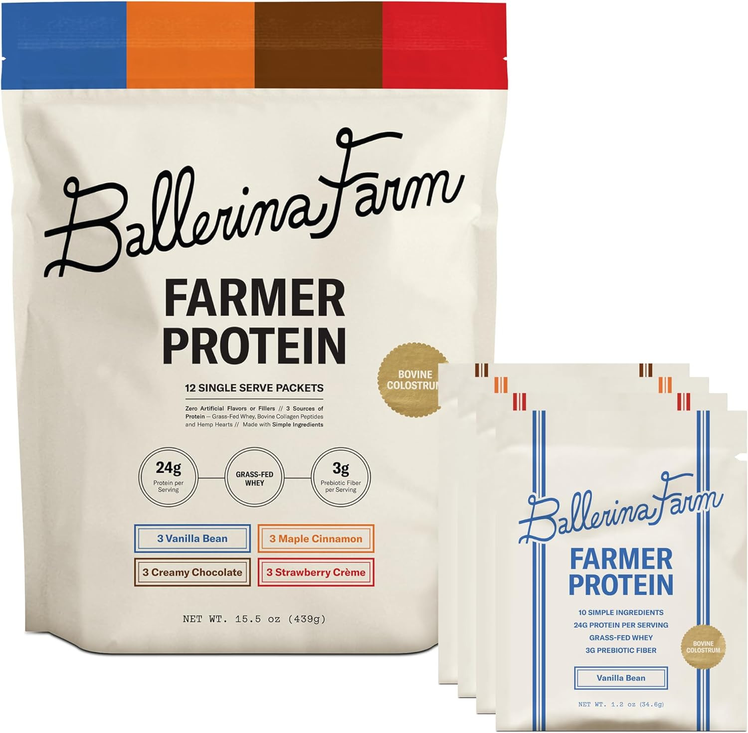 Grass Fed Whey Protein Powder, 4 Flavor Variety Pack, 24G Protein with Collagen