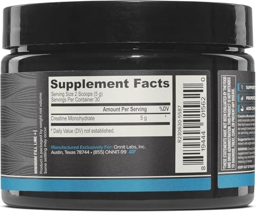 ONNIT Creatine Monohydrate Powder, IGEN(TM) Non-GMO Tested 5g 30 Count