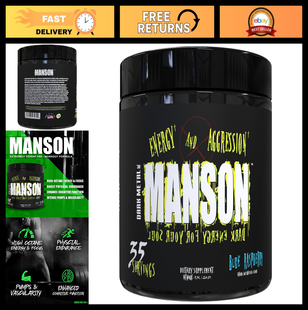 High Stim Pre Workout Powder – Energy, Focus & Strength, Beta Alanine, Caffeine,