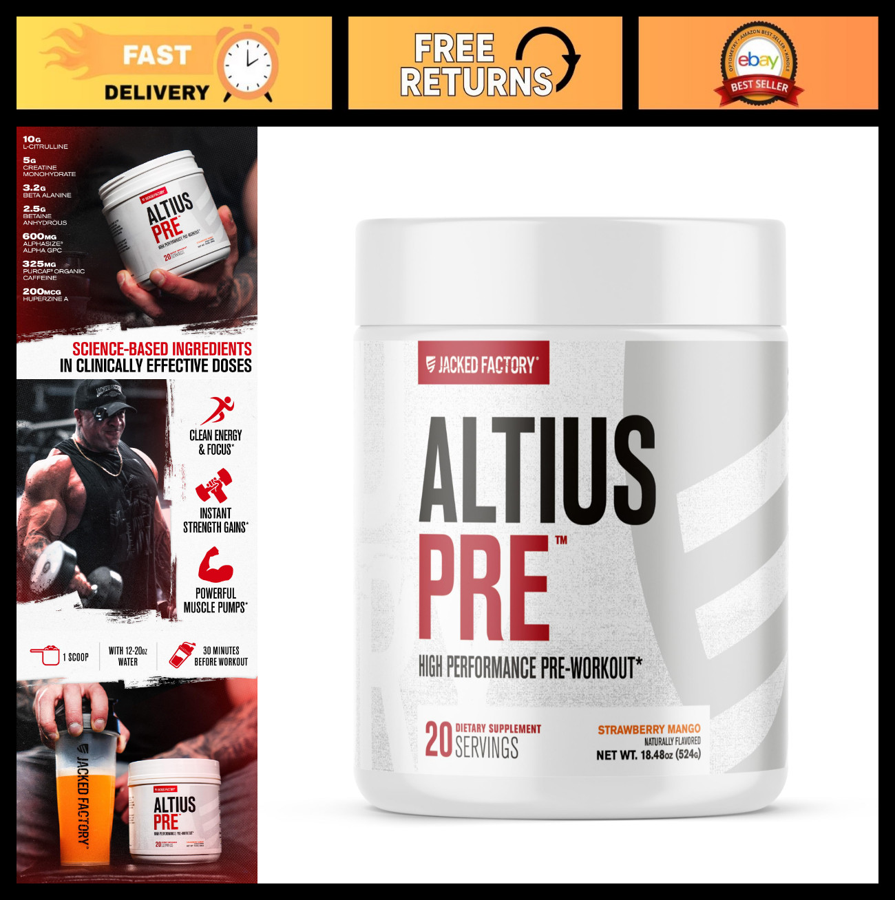 High-Performance Pre Workout Powder – L-Citrulline, Creatine, Beta-Alanine, Ener