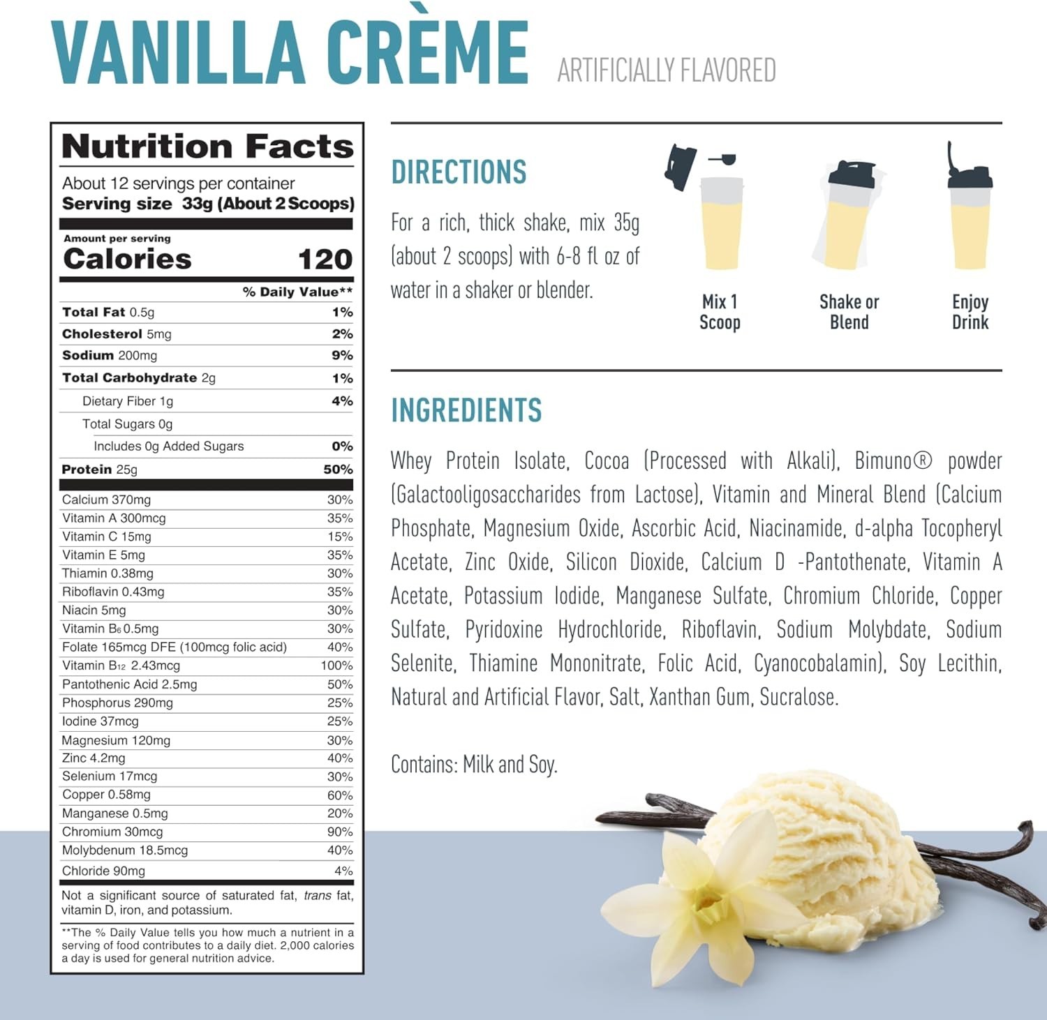 Isopure Protein Powder Vanilla Creme 25g Whey Prebiotics Vitamins 12 Servings