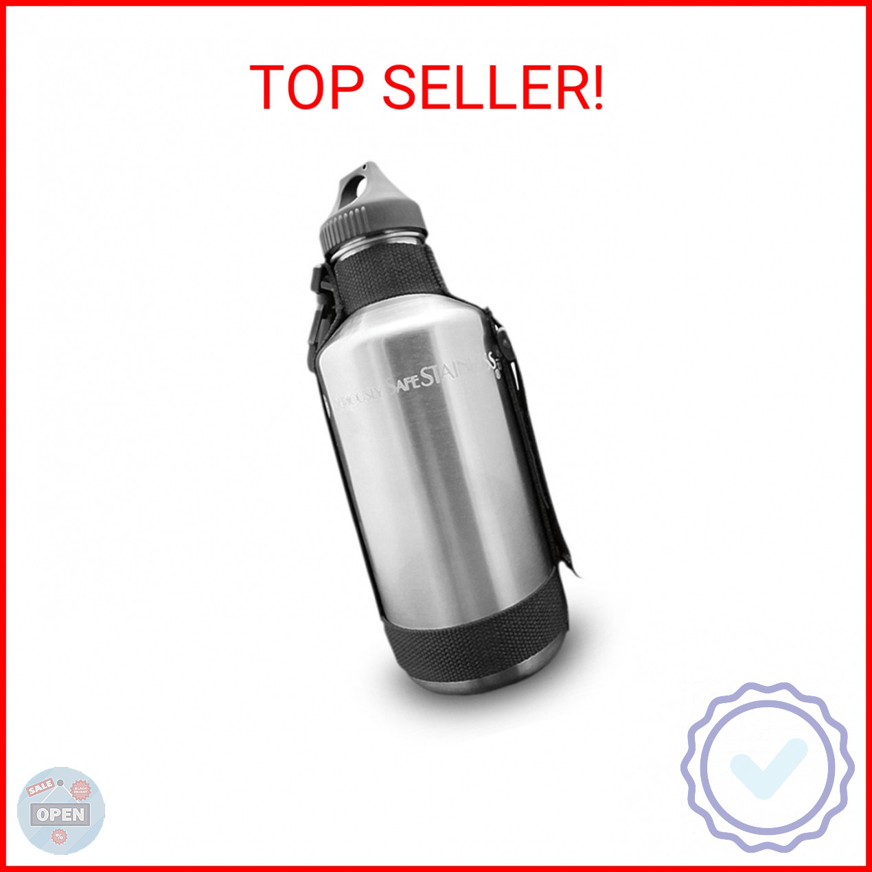 New Wave Enviro 40oz Stainless Steel Water Bottle with Durable Nylon Strap & Fli