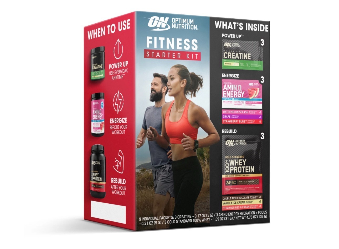 Optimum Nutrition Fitness Starter Kit Creatine Amino Energy Whey Protein Sample