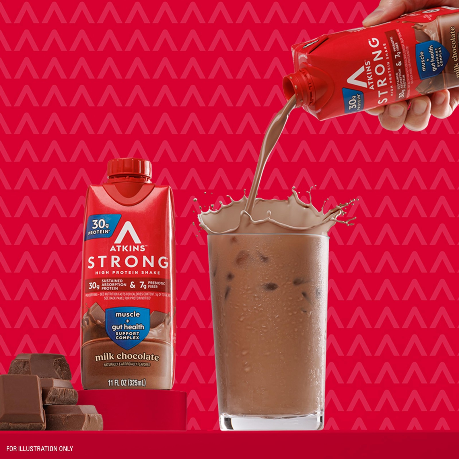 Atkins Strong High Protein Shake, Milk Chocolate, 30g 11 Fl Oz (Pack of 12)