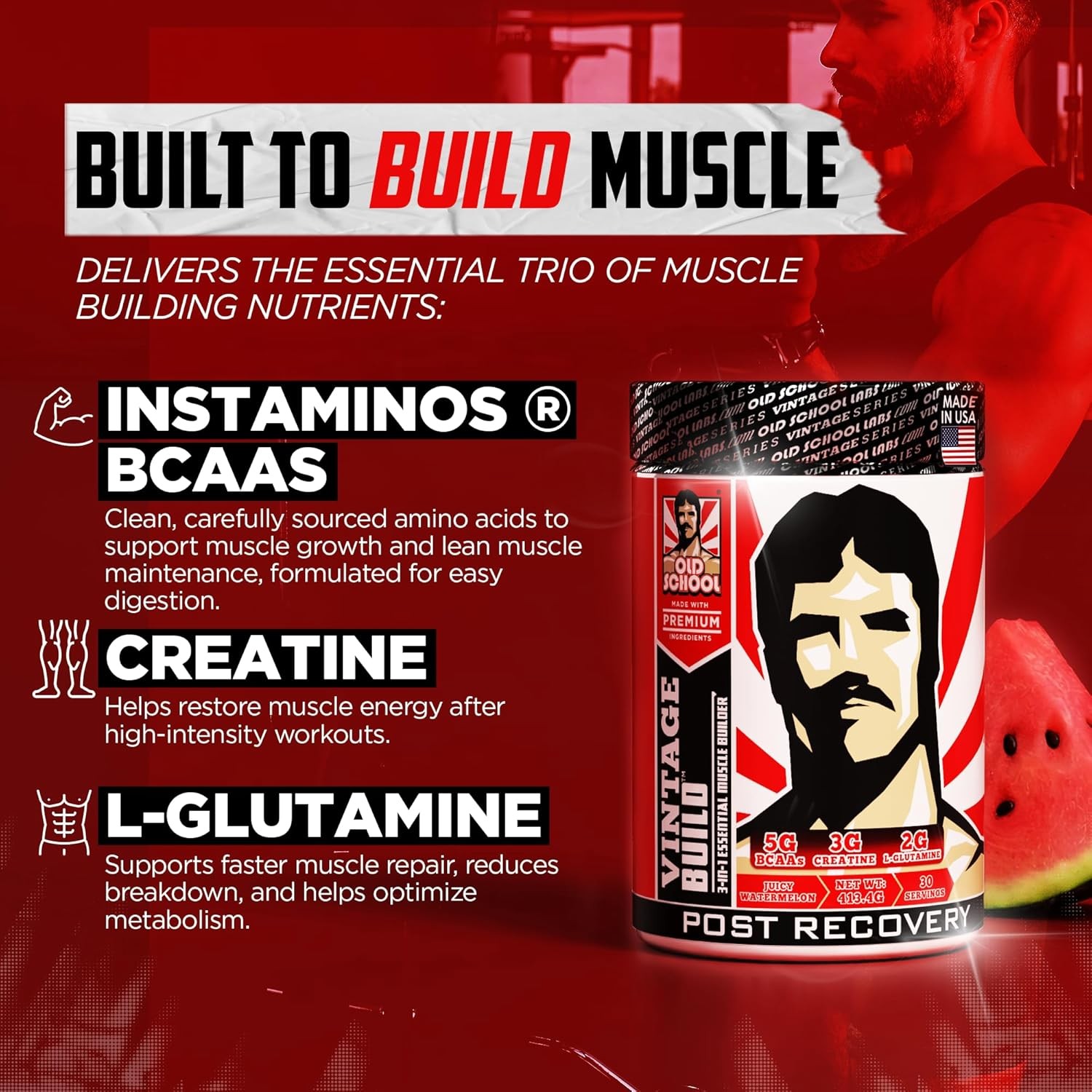 Old School Labs Vintage Build Post-Workout Recovery Powder Drink with BCAAs