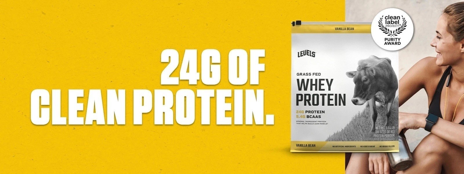 Levels Whey Protein, Vanilla Bean, Grass Fed Whey Protein 5.64 lbs, 80 Servings