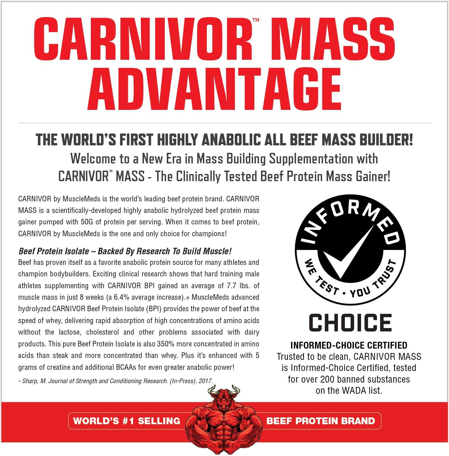 Carnivor Mass Anabolic Beef Protein Gainer, Vanilla Caramel, 10 Pounds