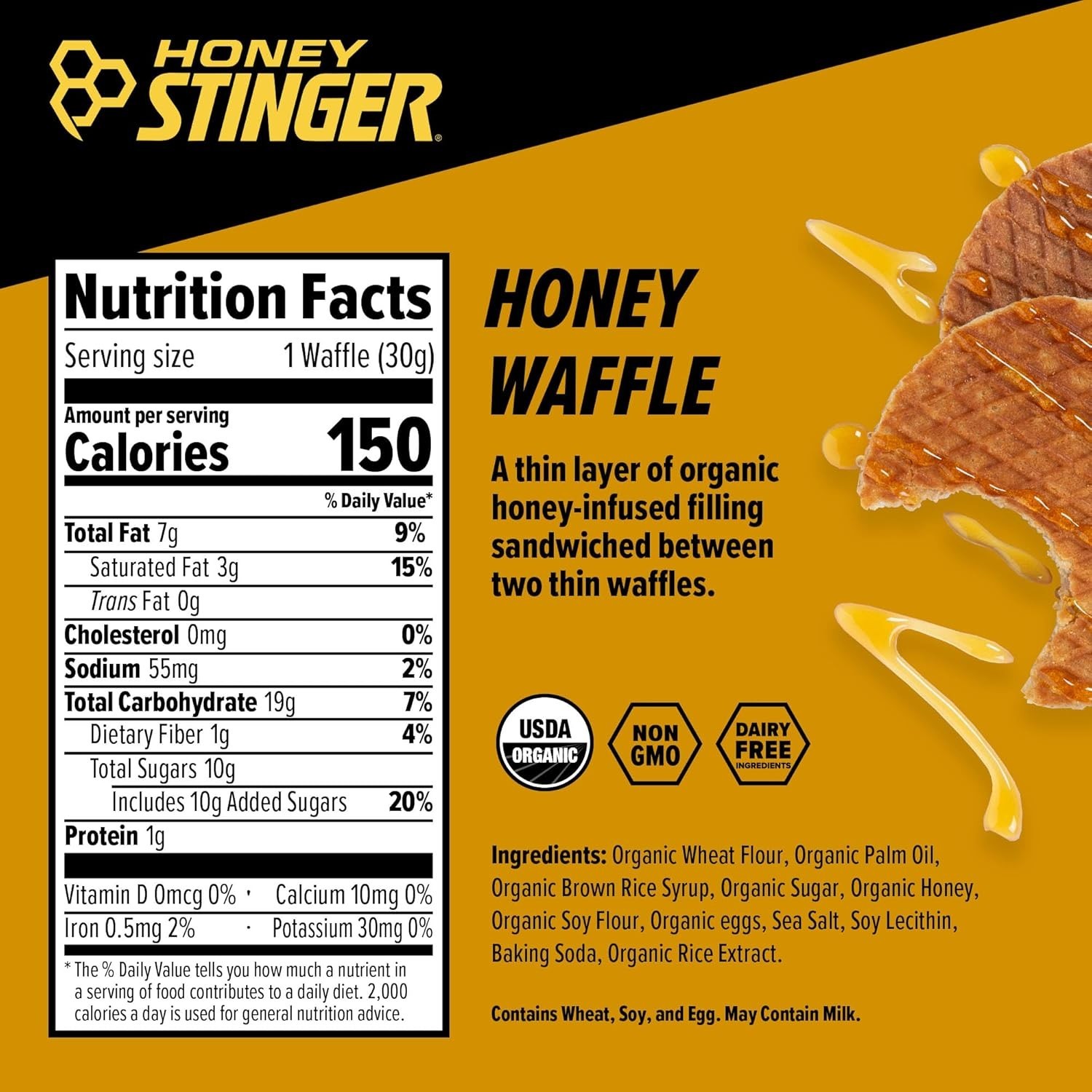 Organic Honey Waffle Energy Stroopwafel for Exercise Performance 16ct