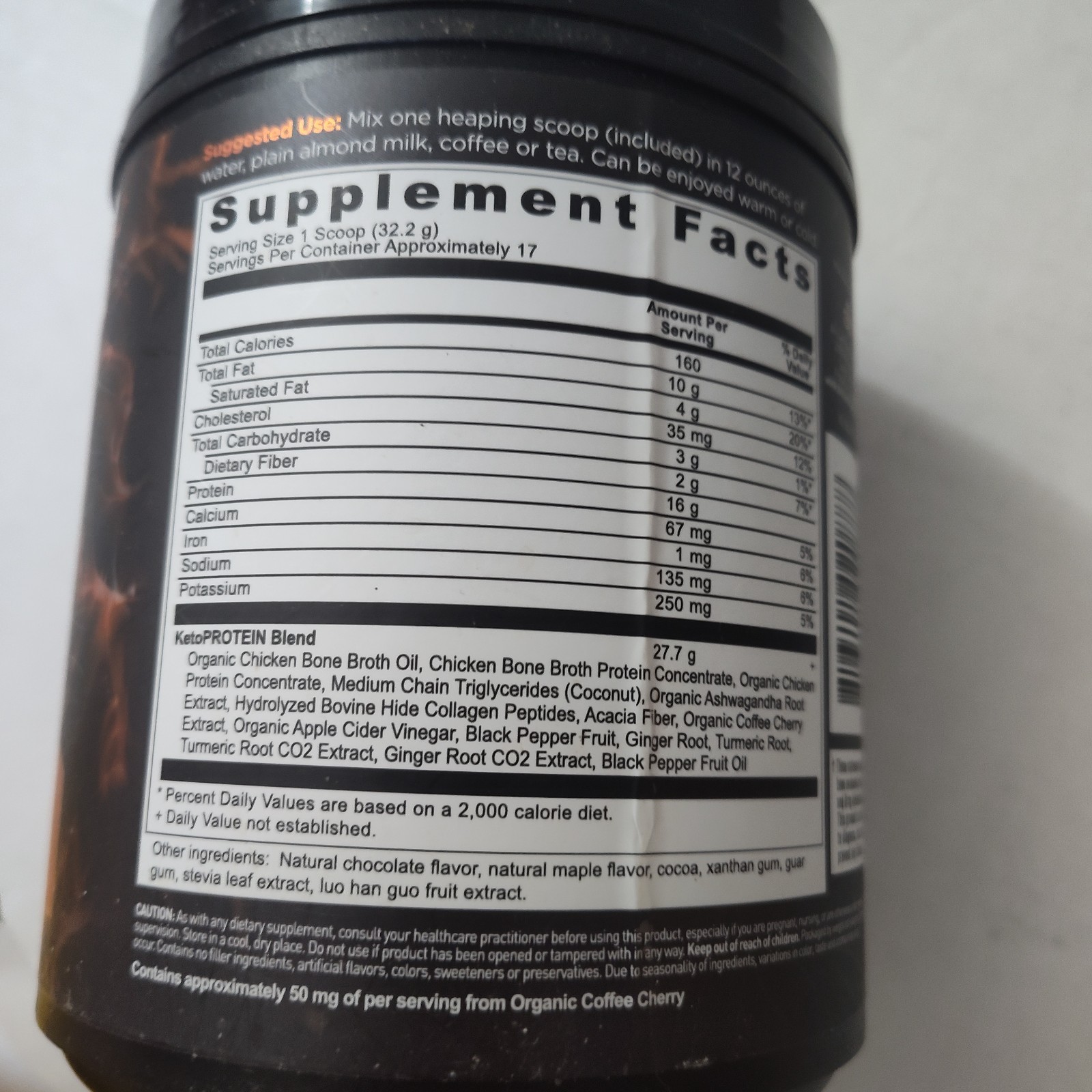 Ancient Nutrition Keto Protein Chocolate 19oz Powder Bone Broth MCT Oil 548g NEW