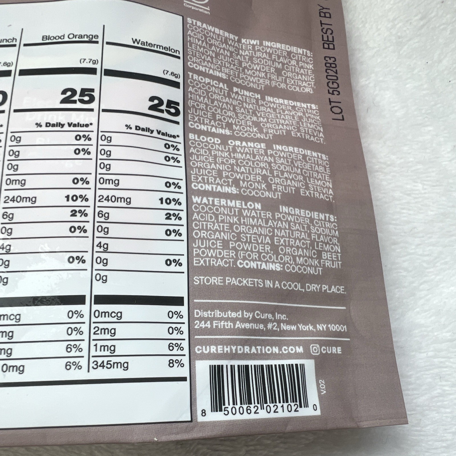 Cure Hydration Electrolyte Drink Mix Powder Tropical Variety 8 Packets 2.2 oz