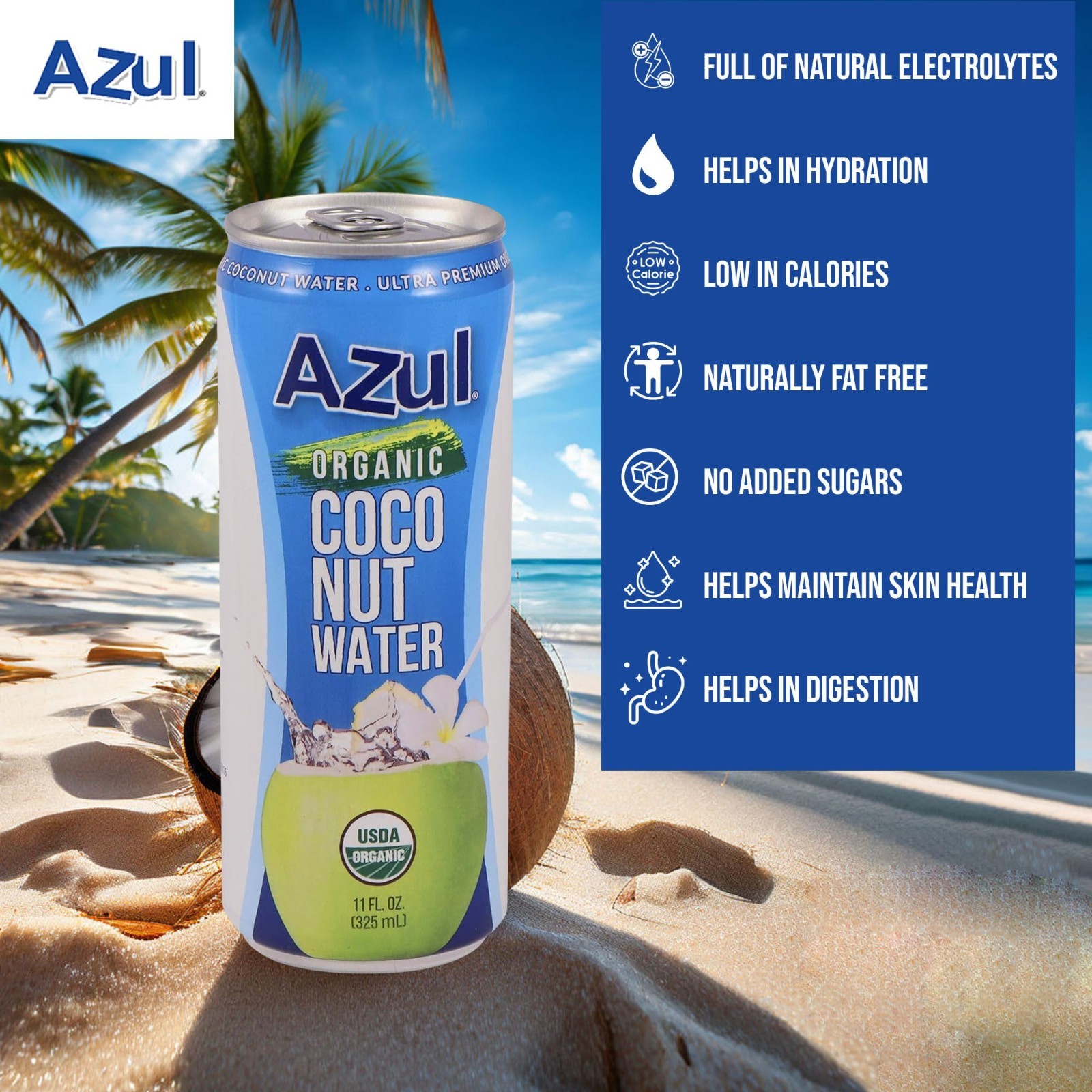 Organic Coconut Water – Natural Hydrating Electrolyte Drink, No Sugar, Gluten Fr