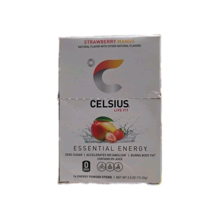 CELSIUS On The Go Strawberry Mango, Sugar Free Energy Drink Mix (14 Sticks)