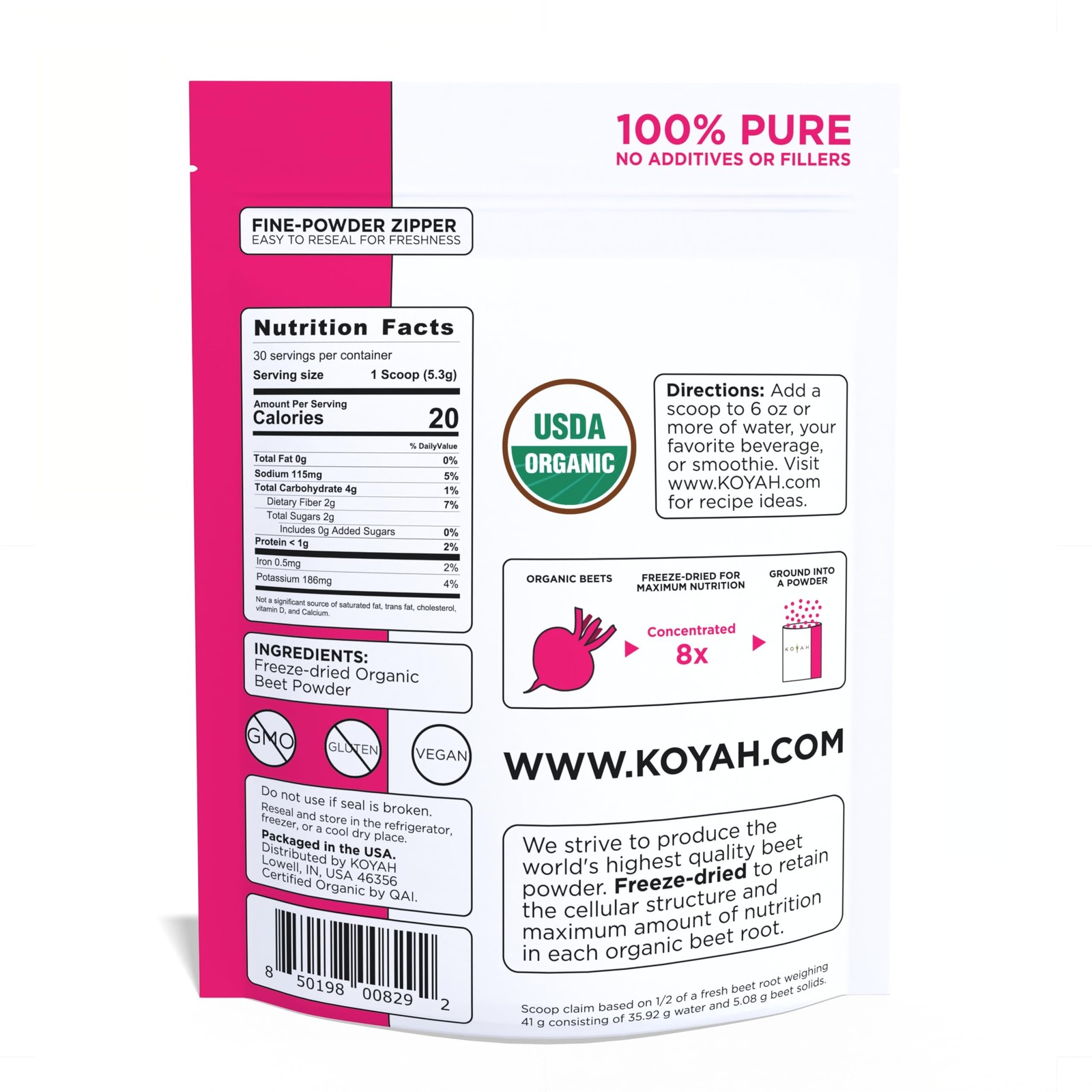 KOYAH – Organic Beet Powder, Freeze-Dried: 5.64 Ounce (Pack of 1), Red