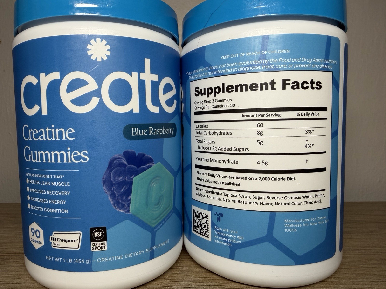 Create Creatine Monohydrate Gummies Blue Raspberry NSF Certified 90 Count