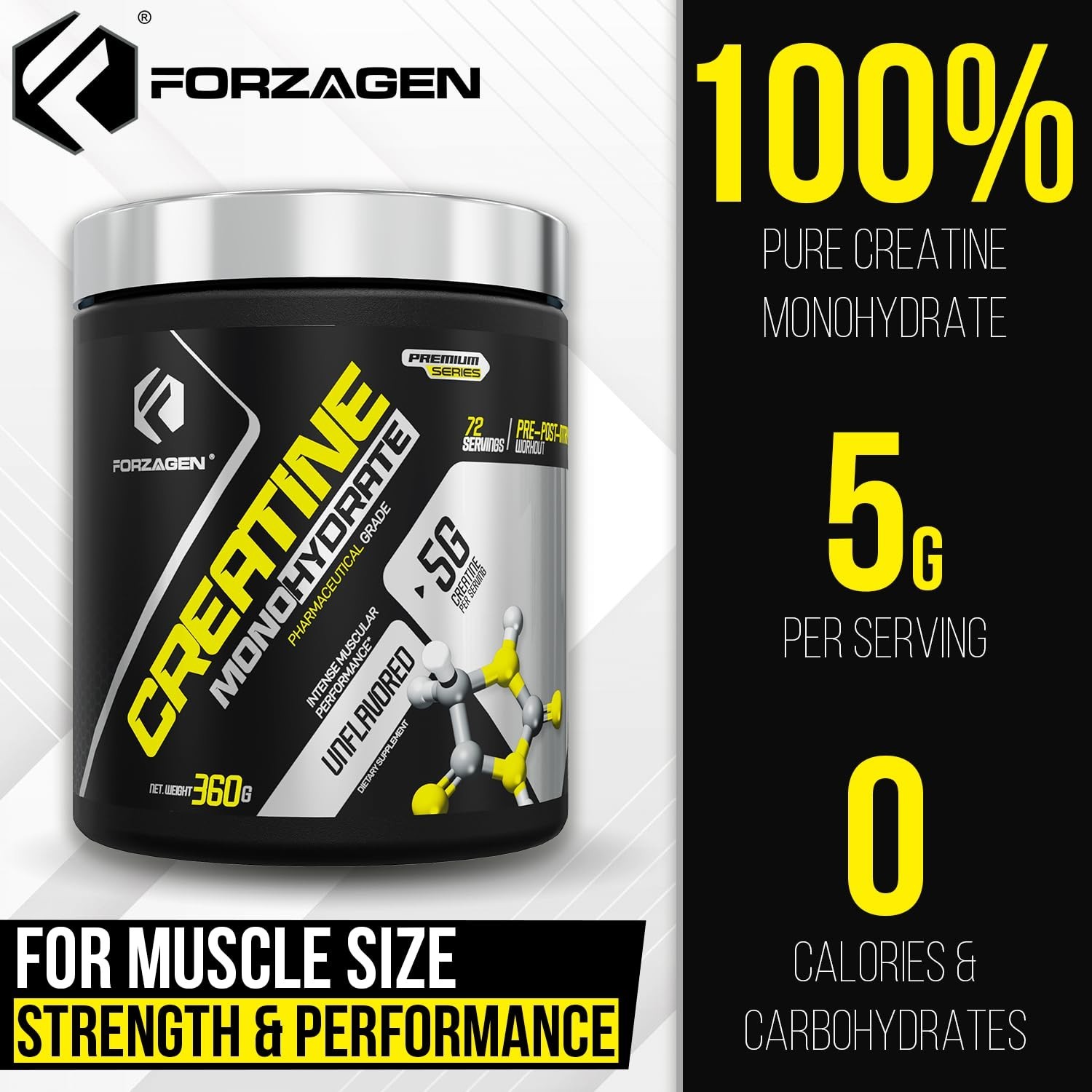 Micronized Creatine Monohydrate Powder – Unflavored, Muscle Gain, 72 Servings