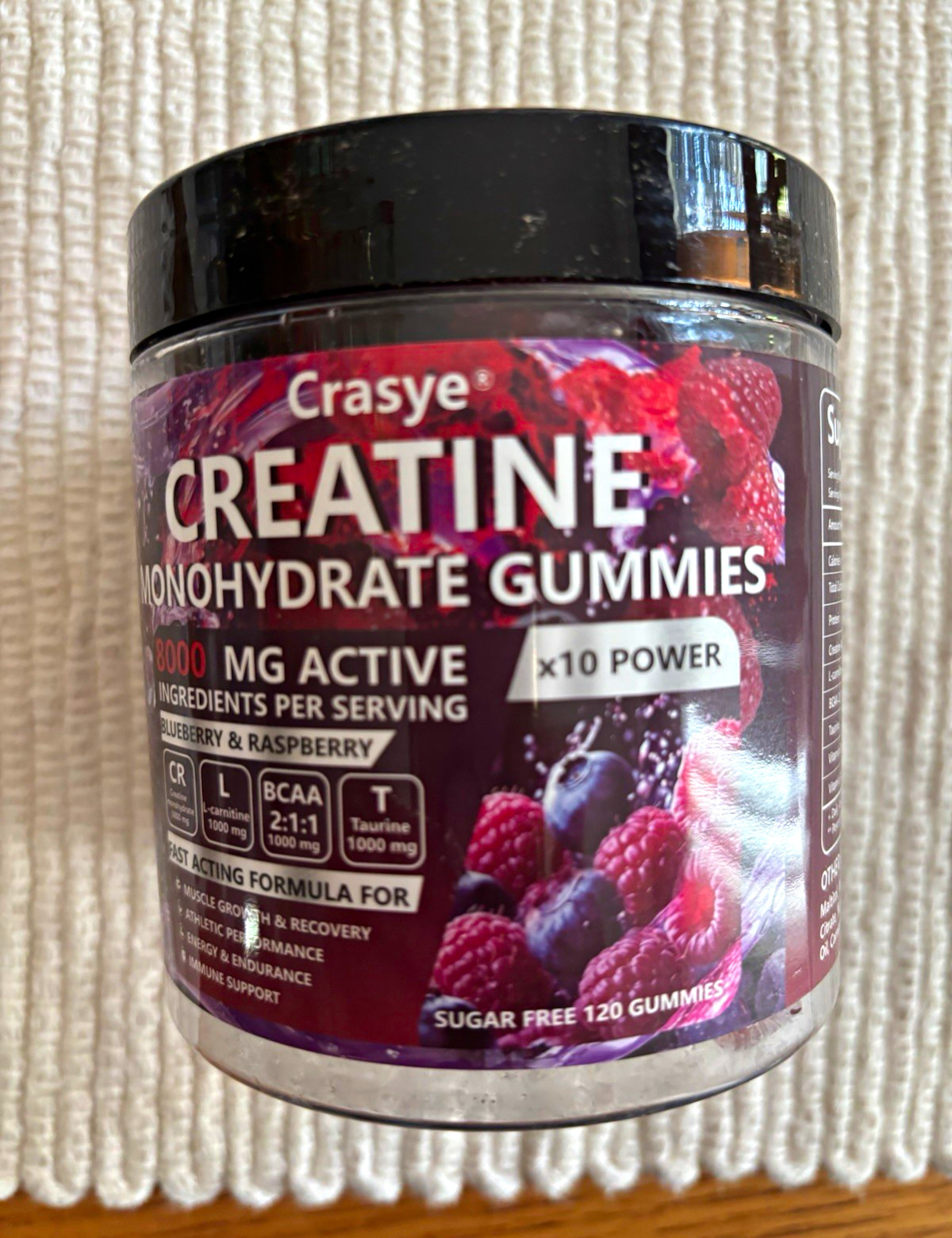 Crasye Creatine Monohydrate Gummies Sugar-Free Vegan Blueberry & Raspberry 120