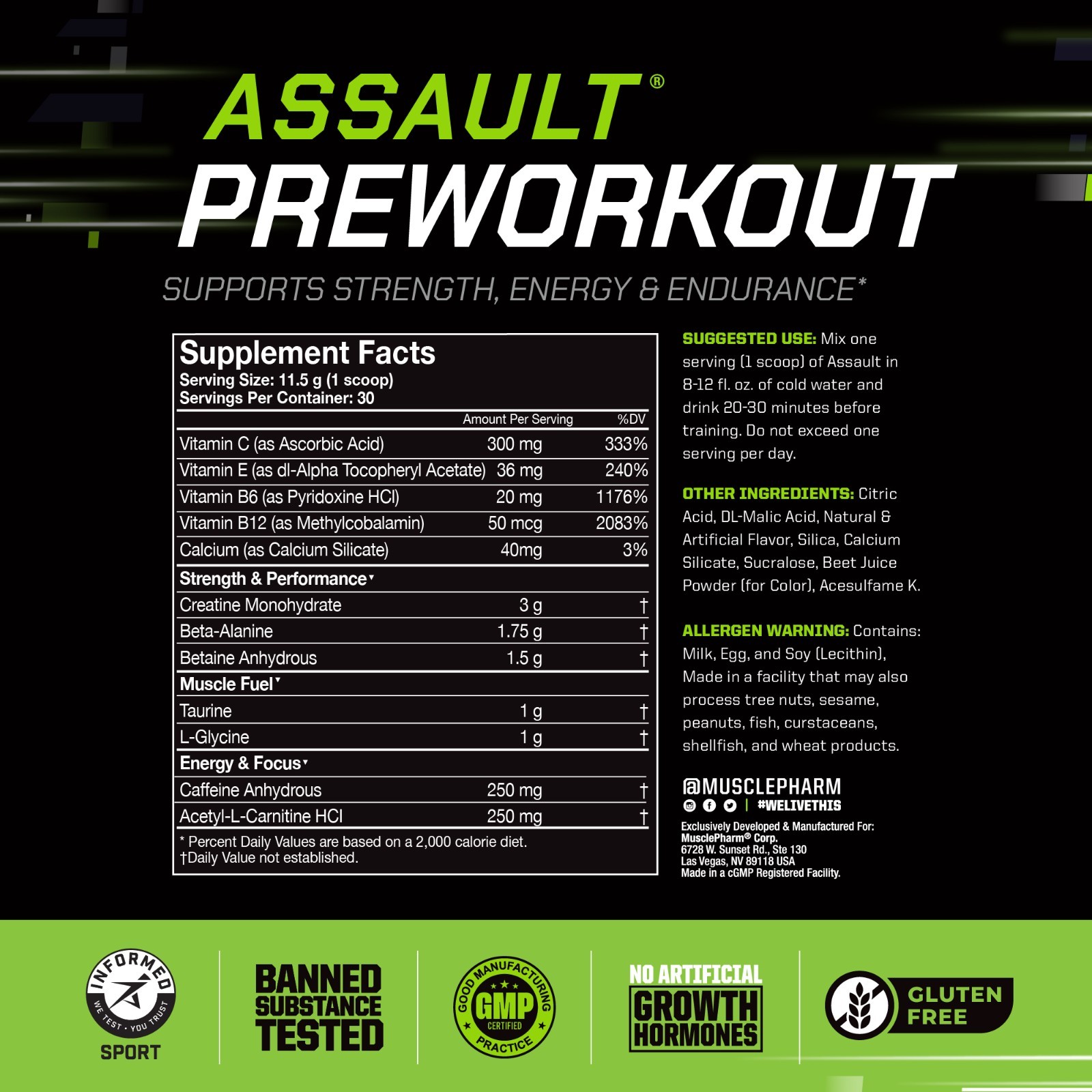 MusclePharm Assault Energy & Strength Pre Workout – 30 Servings, Sour Peach Ring