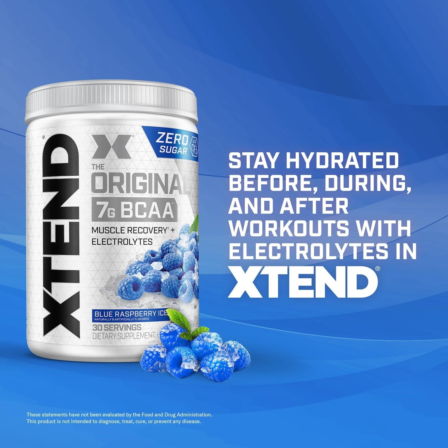 Xtend BCAA Powder Blue Raspberry 30 Servings Sugar Free Muscle Recovery Drink