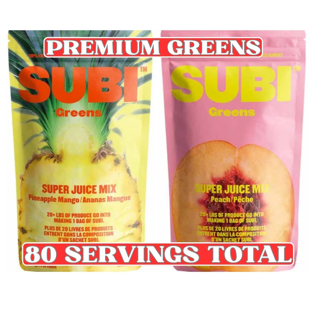 SUBI Greens Super Juice Mix 2 Pack Peach Pineapple Mango 80 Servings