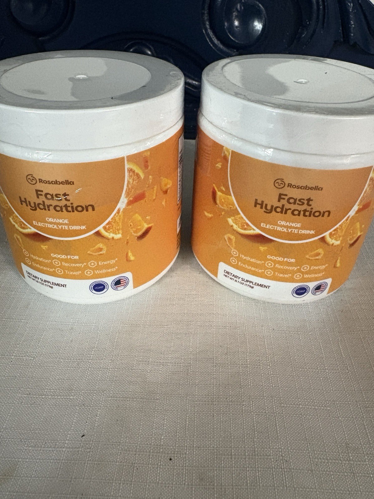 Rosabella Hydration Electrolyte Drink Mix Powder Orange 2 Containers