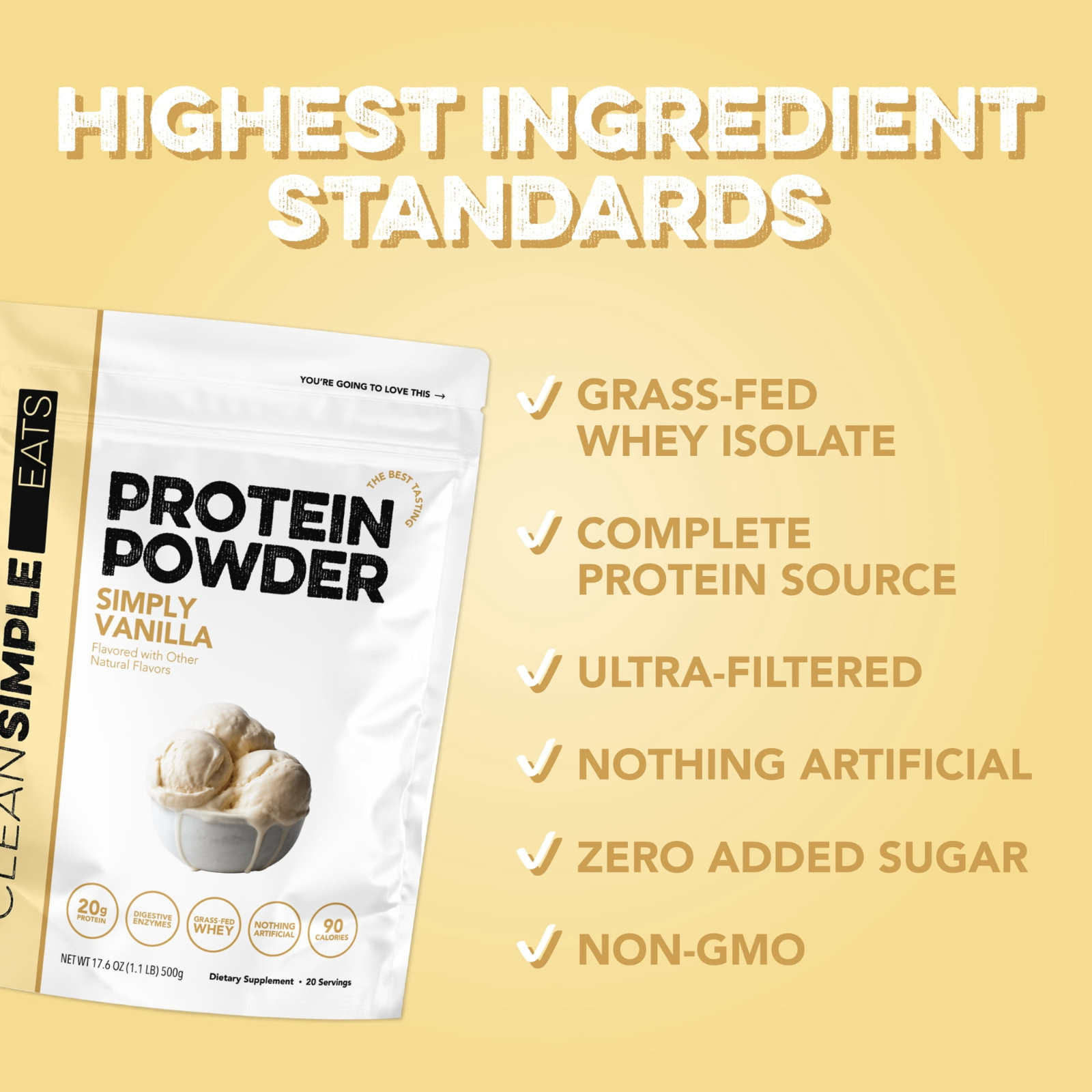 Clean Simple Eats Simply Vanilla Protein Powder 20 Servings (FREESHIP)