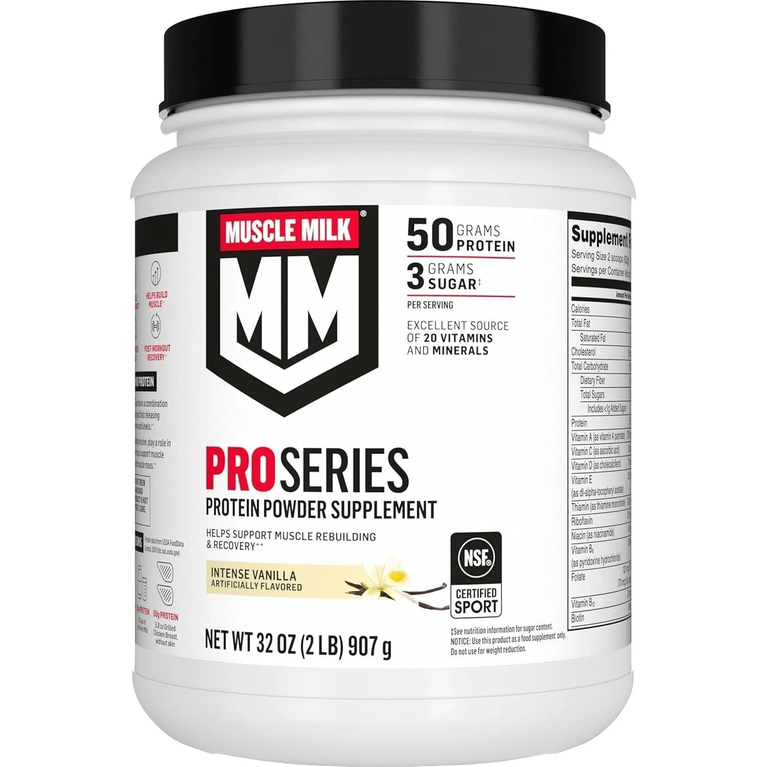 Muscle Milk Pro Series Protein Powder Supplement, Intense Vanilla, 2 Pound, 11 S