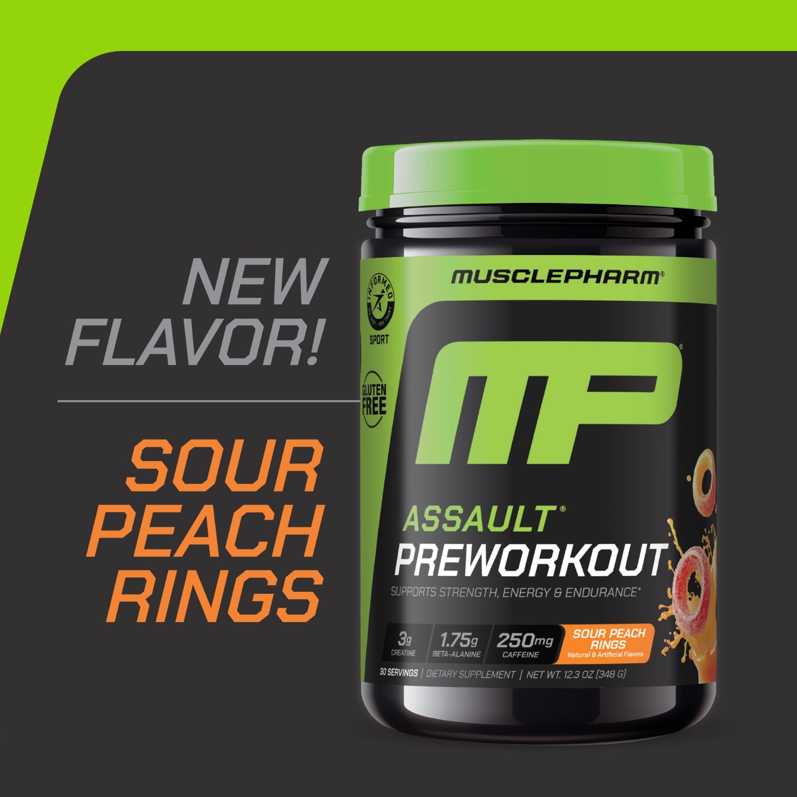 MusclePharm Assault Energy & Strength Pre Workout – 30 Servings, Sour Peach Ring