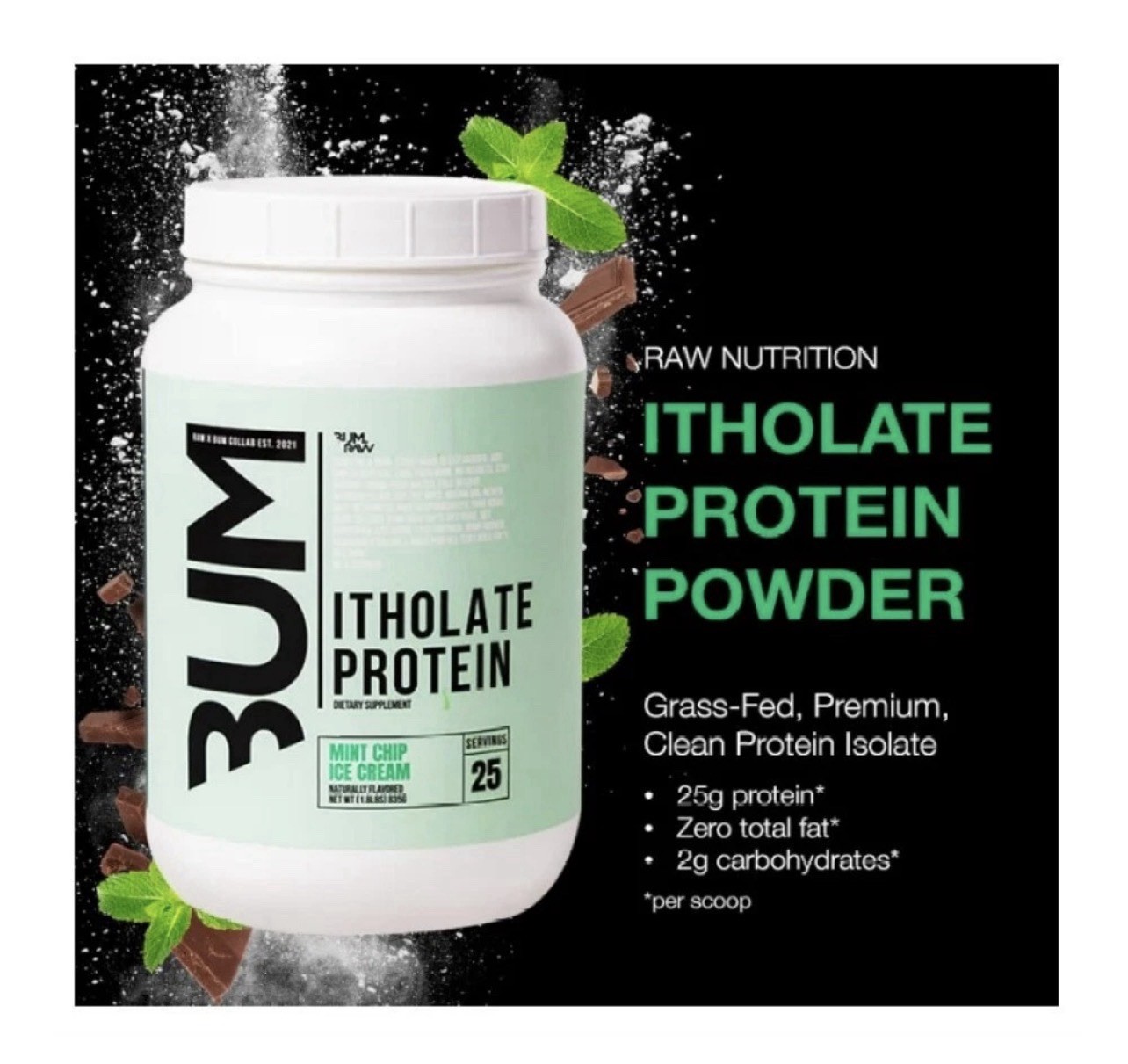 LIMITED PRICE! BUM RAW Itholate Whey 25 Serv Mint Chip Ice Cream