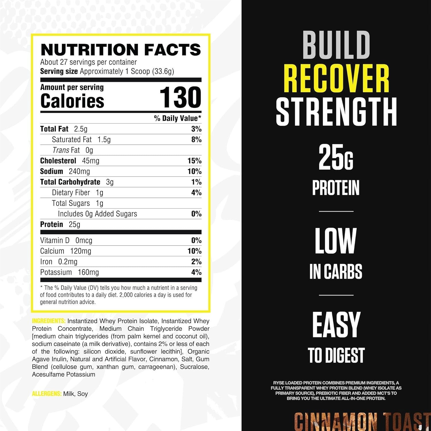 Whey Protein Powder Cinnamon Toast 25g Isolate Concentrate Prebiotic Fiber MCT