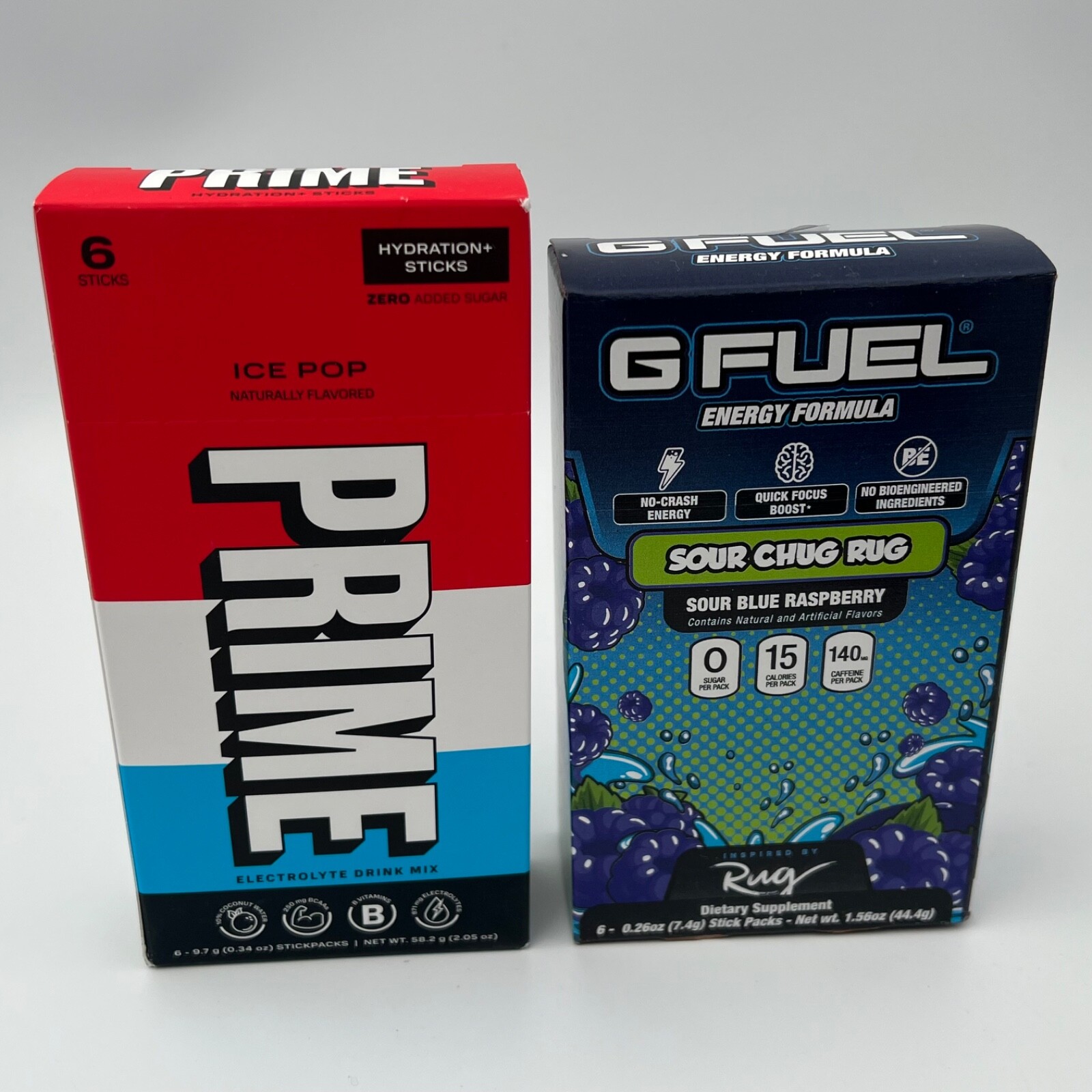 PRIME ICE POP + G FUEL SOUR CHUG RUG Hydration Sticks (12 sticks total)