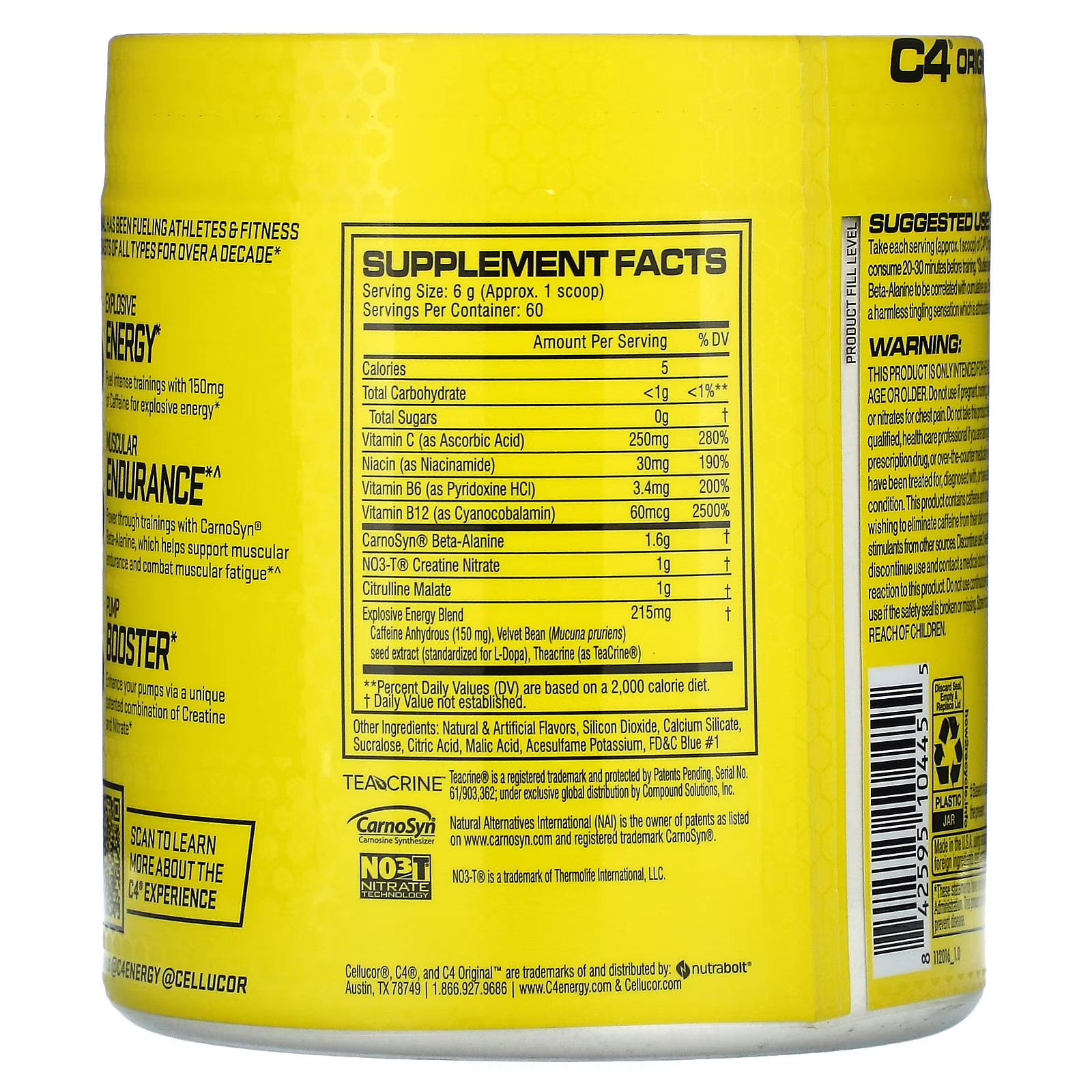 C4 Original Pre-Workout Powder, Icy Blue Razz, 60 Servings