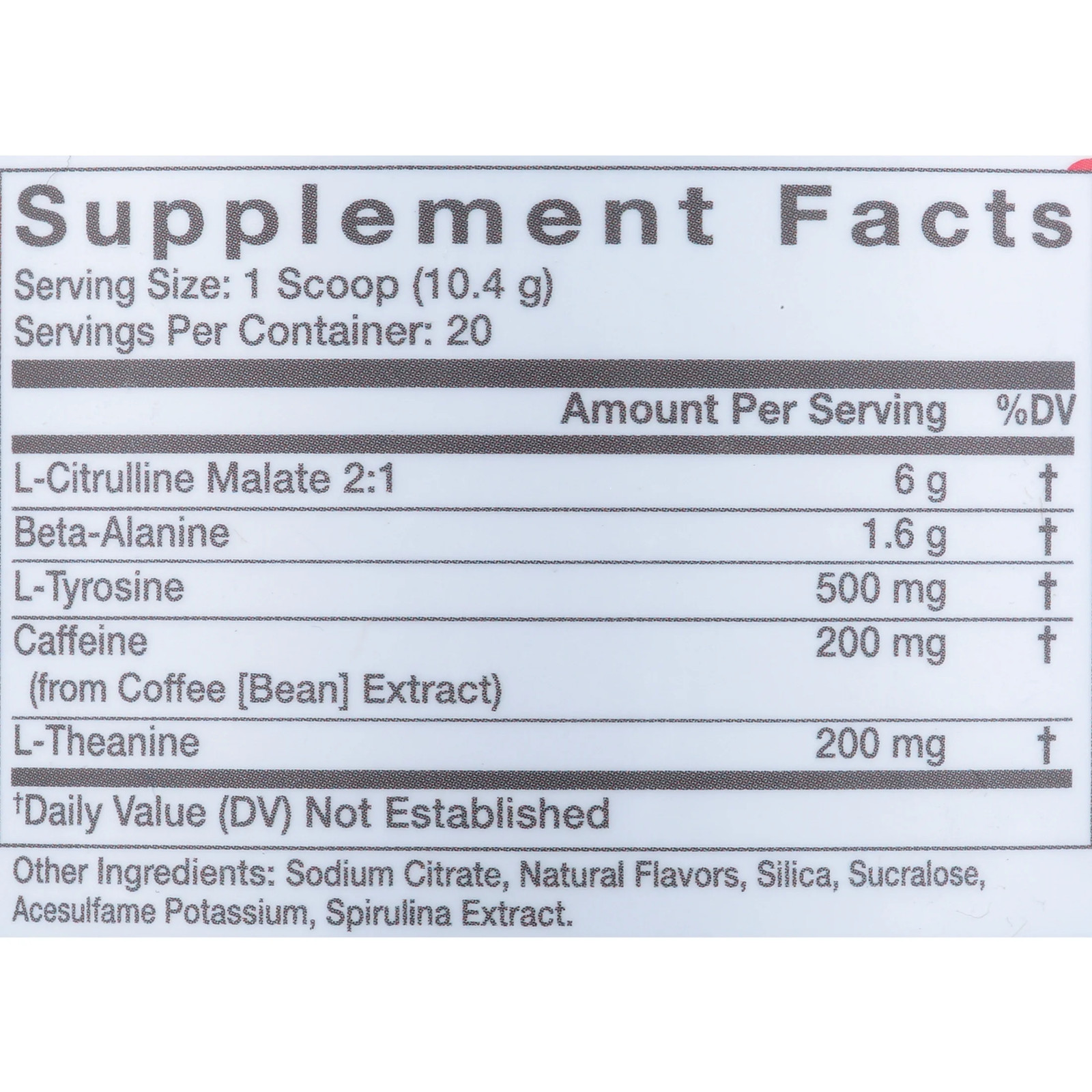 Pre-Workout Powder, Blue Slush, 20 Servings, 200Mg Caffeine