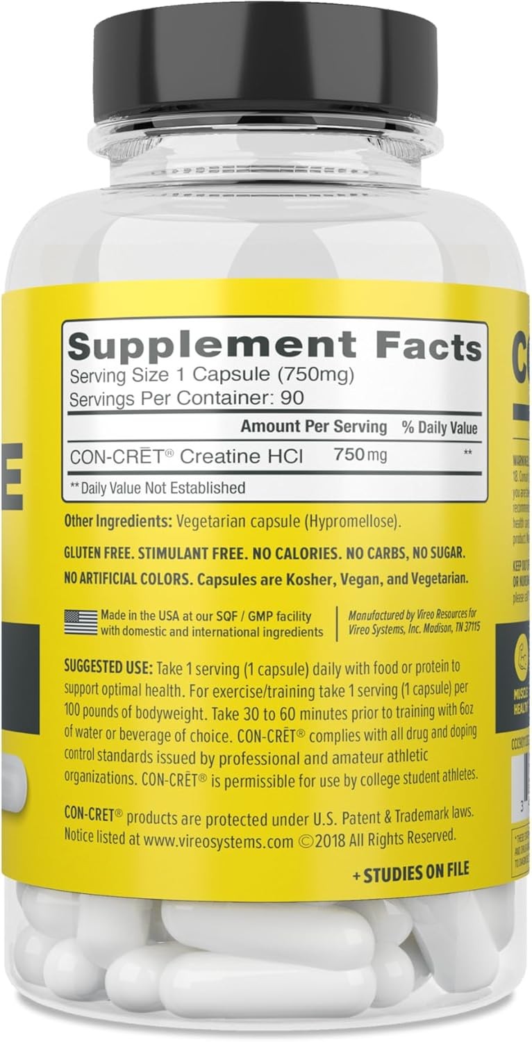 CON-CRET Creatine HCl Capsules | Muscle, Cognitive, Cellular Energy Support | No