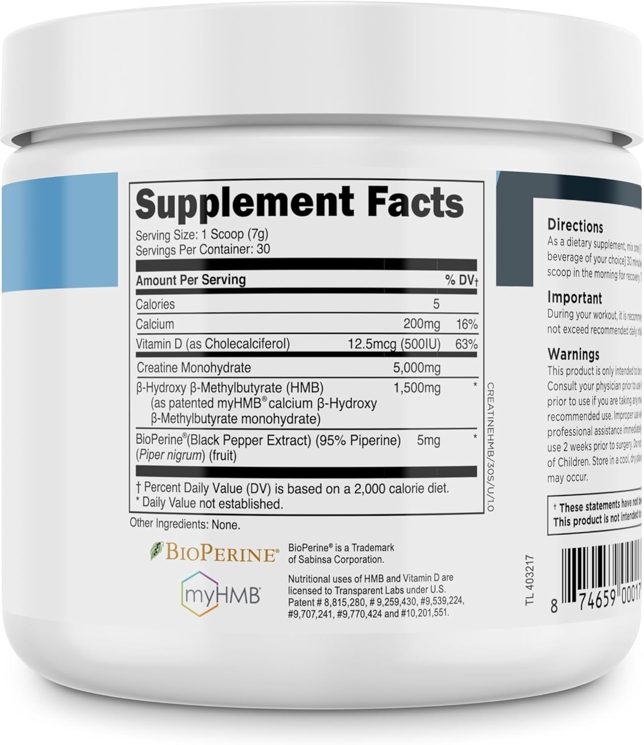 Unflavored Creatine Monohydrate Powder with HMB for Enhanced Energy 30 Servings