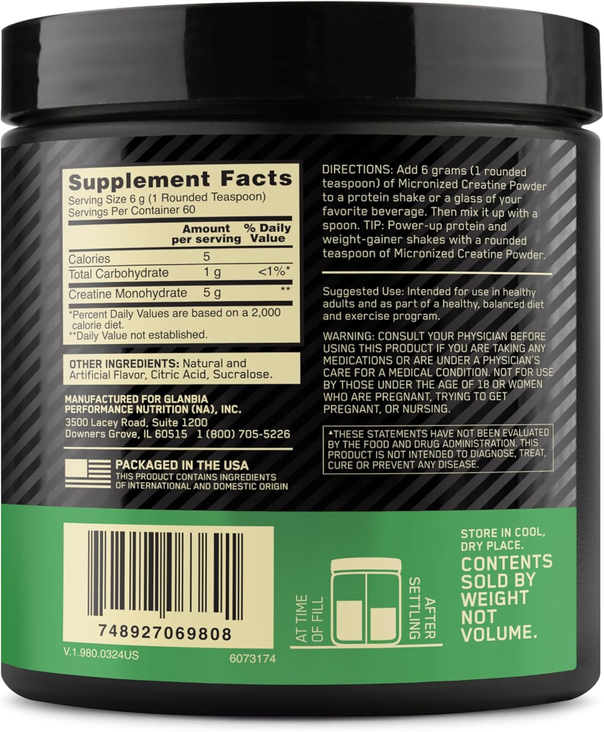 Optimum Nutrition Micronized Creatine Monohydrate Powder, Blueberry Lemonade Cre