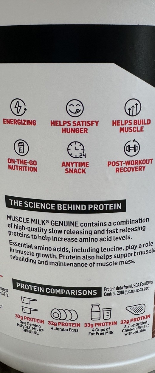 Muscle Milk Genuine Protein Powder Chocolate 32 grams High Protein 1.93lbs