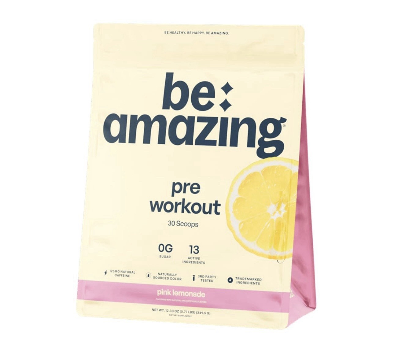 be amazing Pre-Workout Powder Pink Lemonade 0g Sugar 30 Scoops 12.33 oz