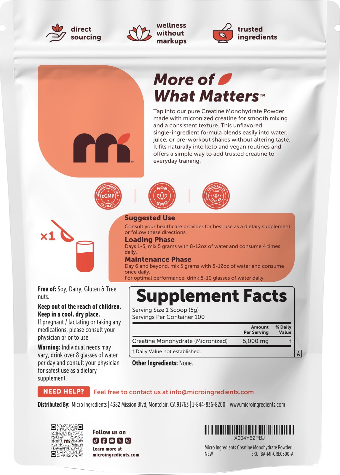 Creatine Monohydrate Powder 500 Grams (1.1 Lb), 5000mg Per Serving, Micronize…