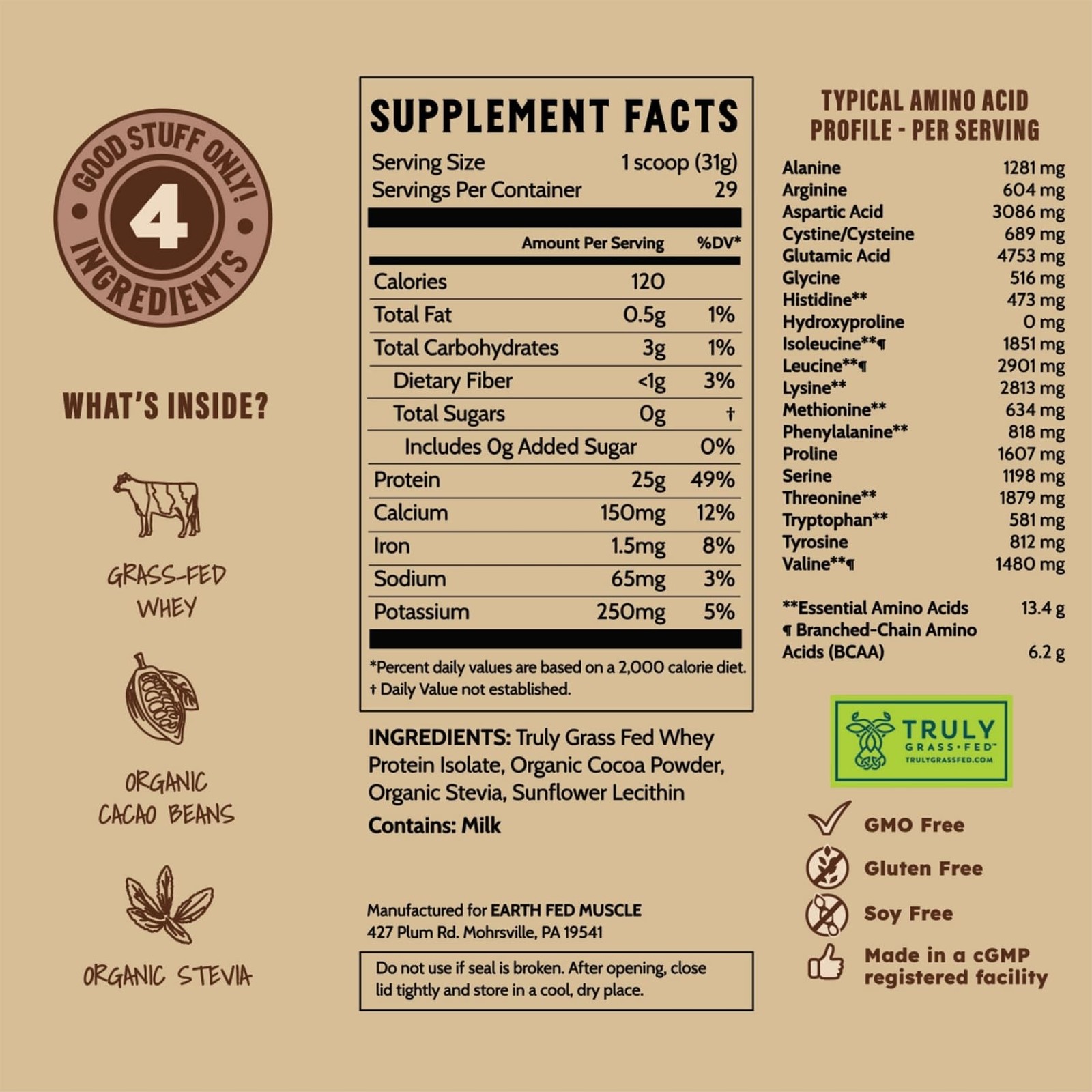 Earth Fed Muscle Chocolate Shakeup Truly Grass Whey 2 Pound (Pack of 1)