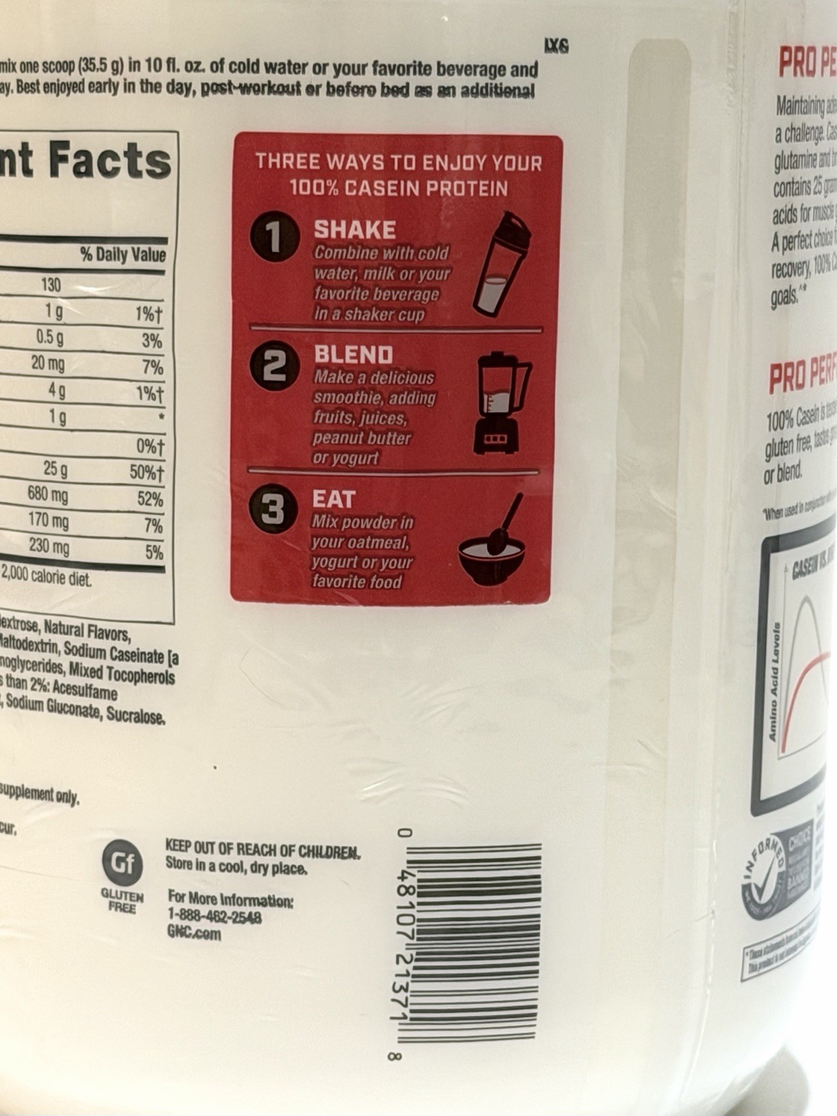 GNC Pro Performance 100% Casein Protein Powder Vanilla Cream 35.06 oz 7/30/26