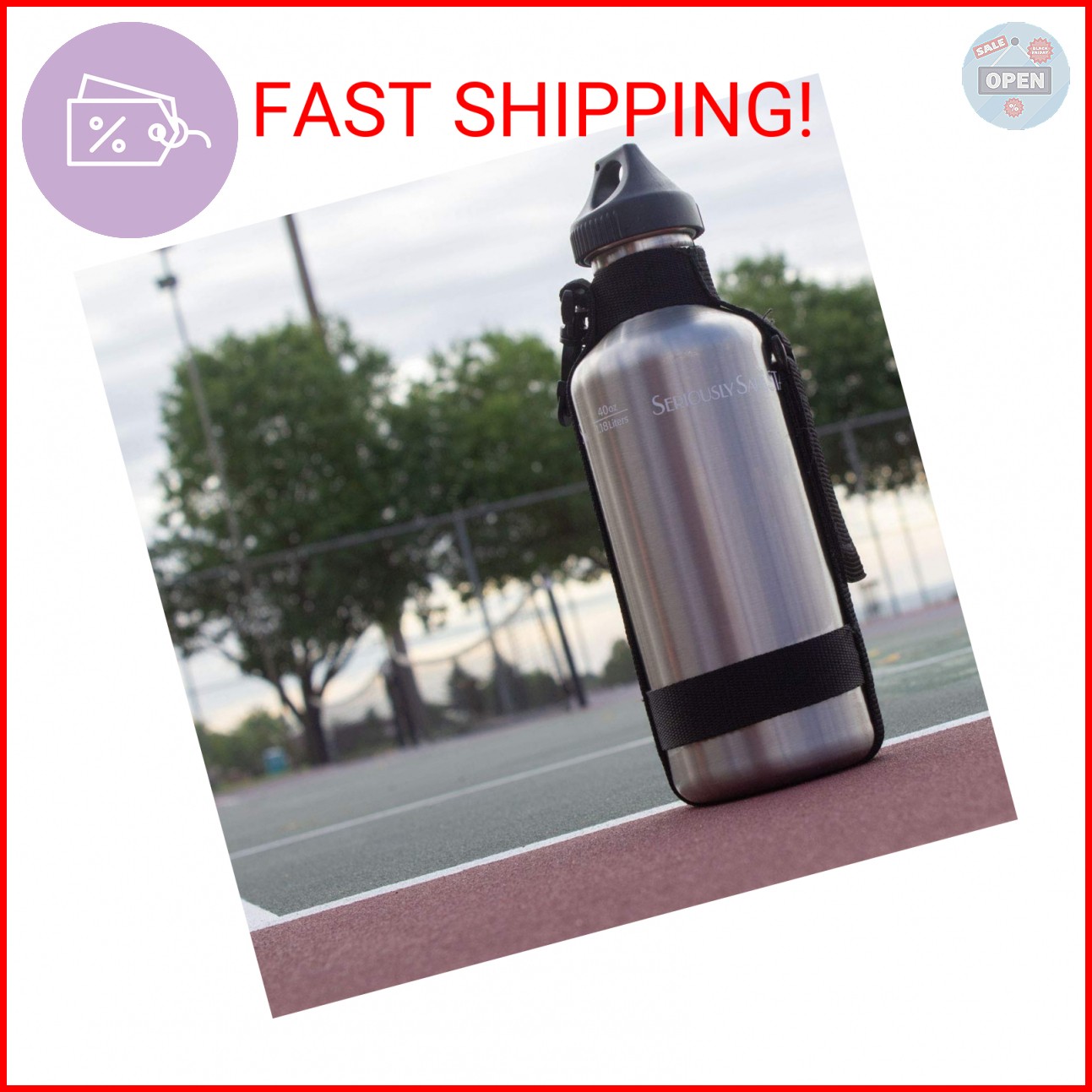 New Wave Enviro 40oz Stainless Steel Water Bottle with Durable Nylon Strap & Fli