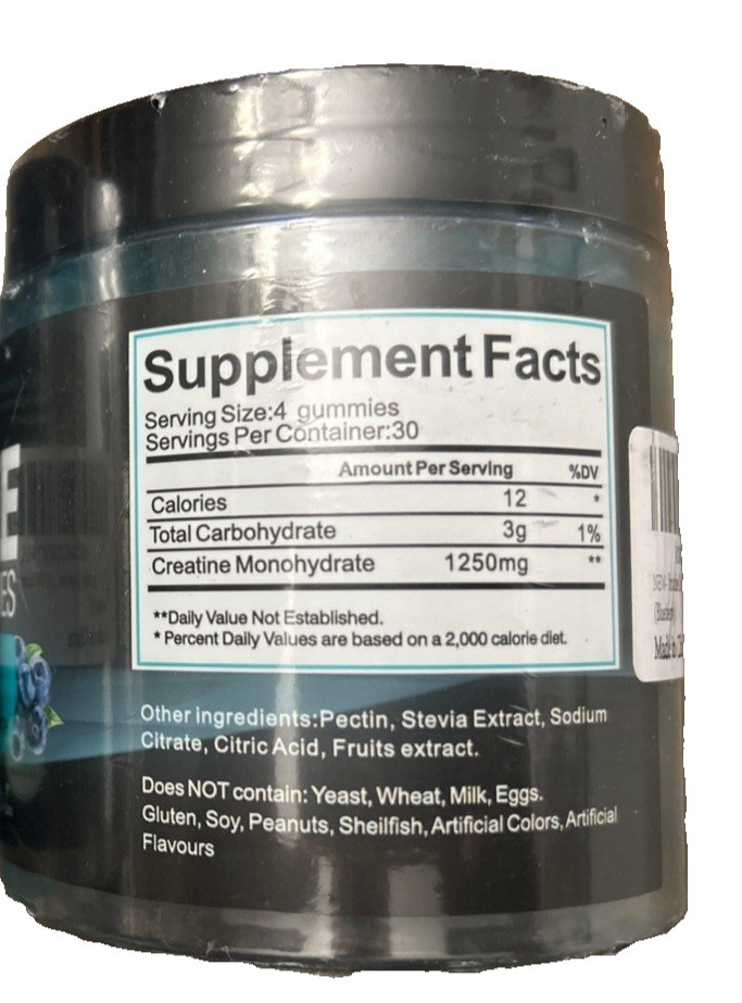 New Creatine Monohydrate Gummies 1250MG Blueberry Flavor 120 Gummies Exp 9/27