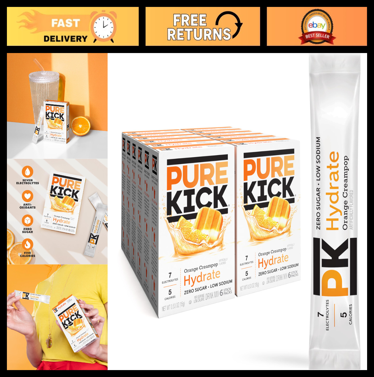 Hydration Drink Mix Singles – Orange Creampop Flavor, 72 Packets, 12 Boxes, On-t