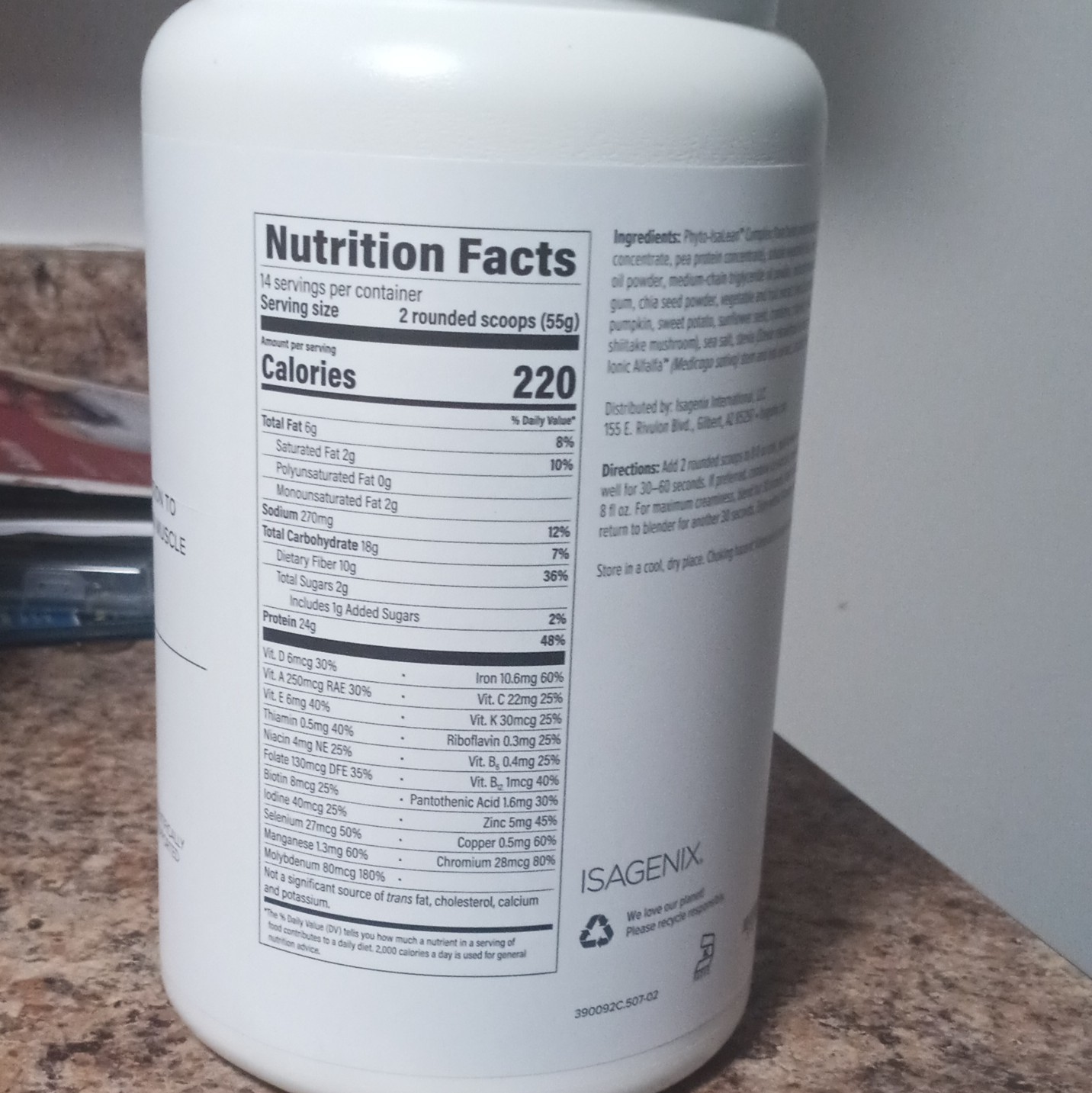 Isagenix IsaLean Vegan Plant Protein Shake Powder Vanilla Chai 14 Serv 27.2oz