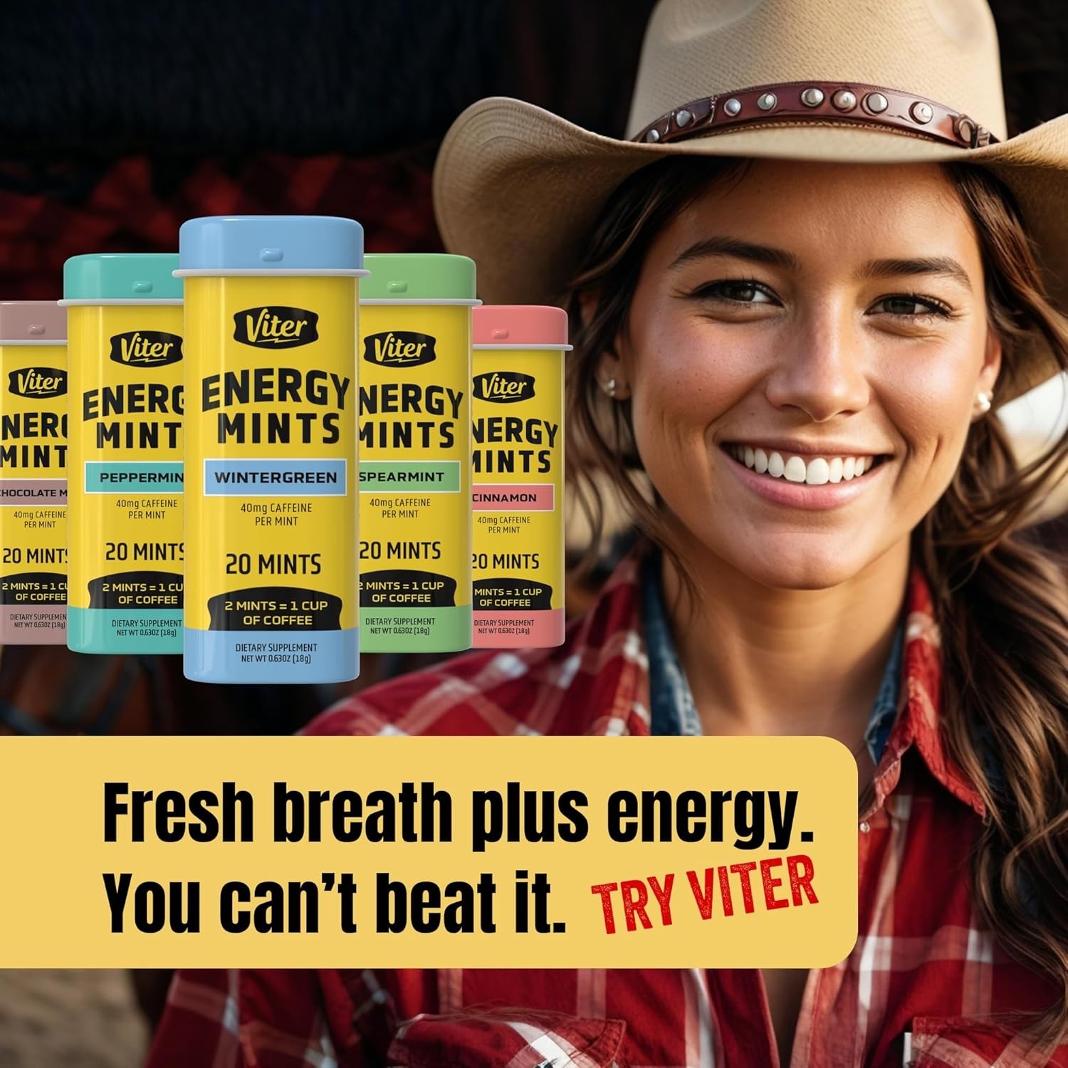 Viter Energy Mints 40mg Caffeine & B Vitamins -Sugar Free Variety Pack -5 Flavor