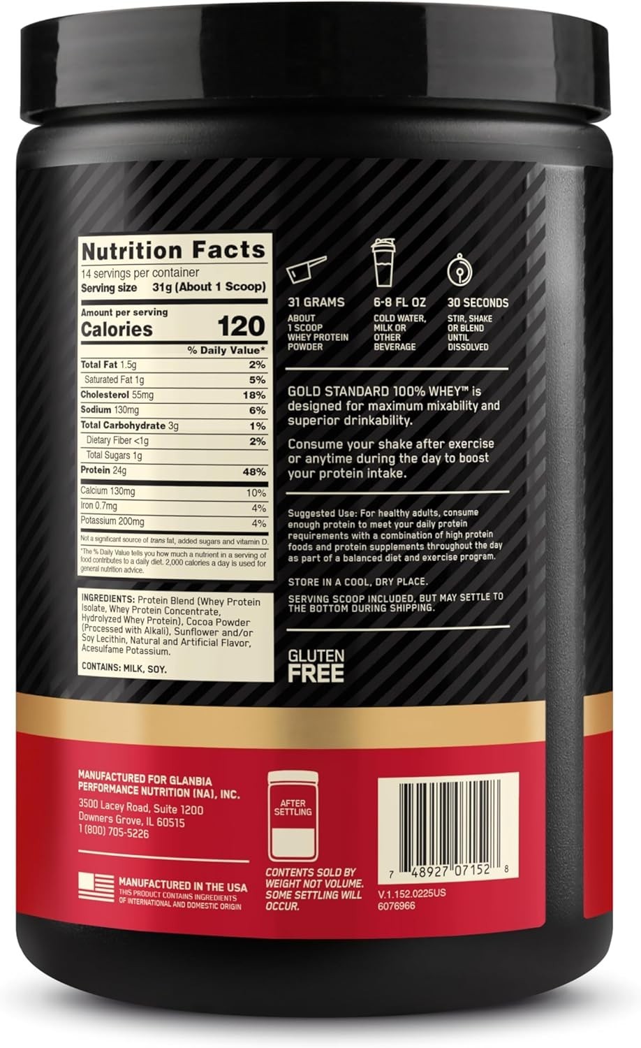 Optimum Nutrition Gold Standard 100% Whey Protein Powder, Double Rich Chocolate,