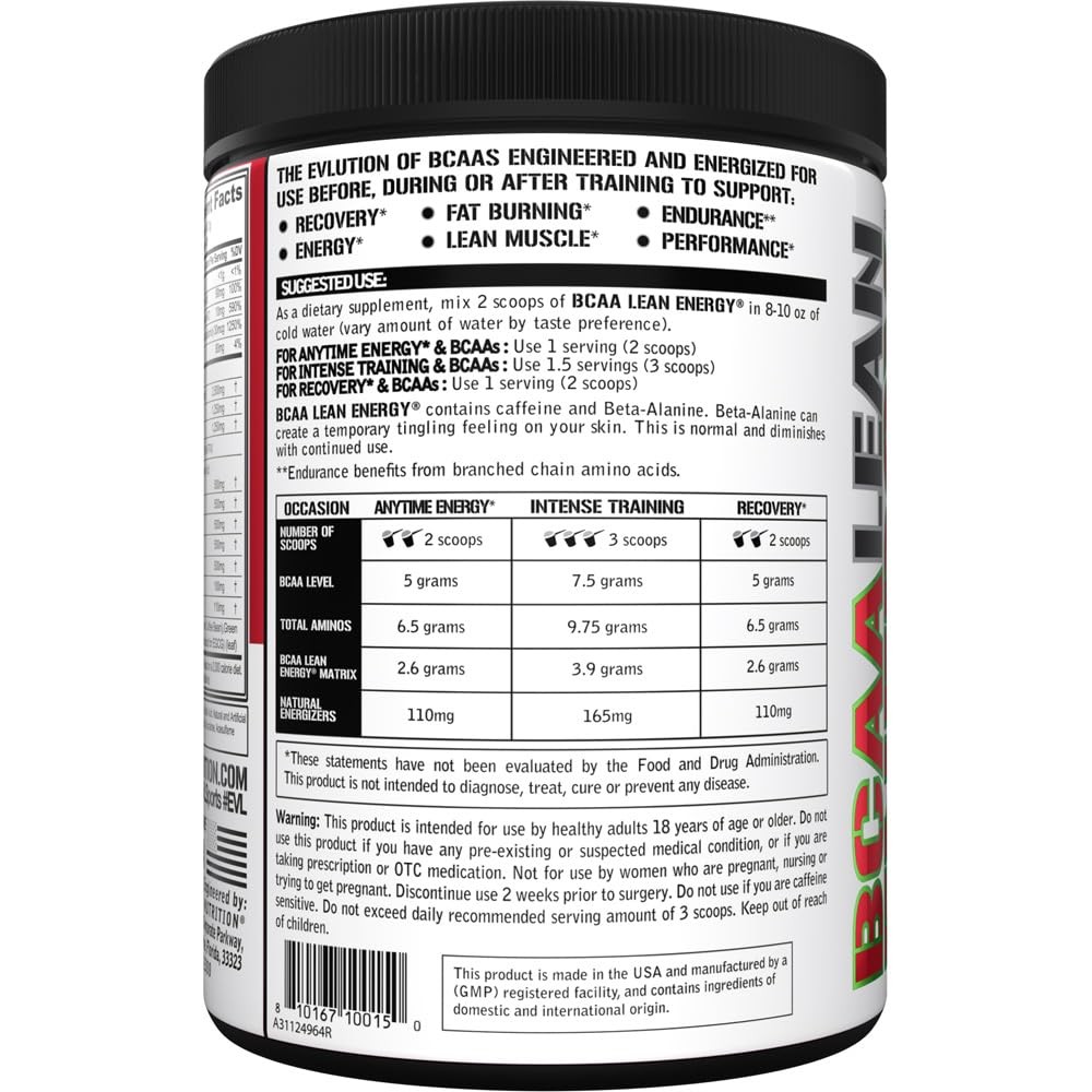 EVL BCAA Lean Energy Pre Workout Powder 10.9 oz Thermogenic Fat Burner Support